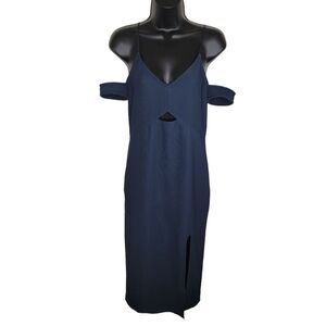 Topshop cold shoulder navy ribbed midi dress Size 6